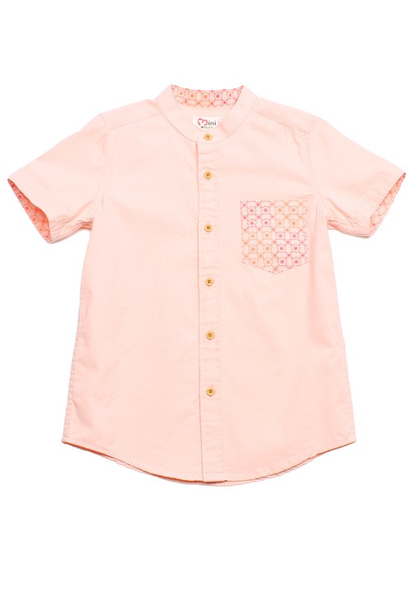 [PRE-ORDER] Kueh Bangkit Print Pocket Mandarin Collar Short Sleeve Boy's Shirt PINK