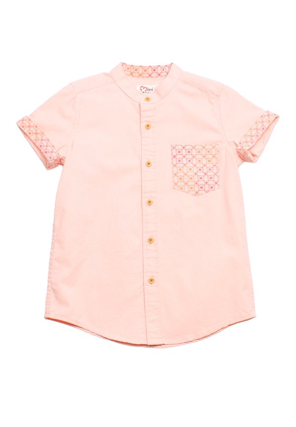 [PRE-ORDER] Kueh Bangkit Print Pocket Mandarin Collar Short Sleeve Boy's Shirt PINK