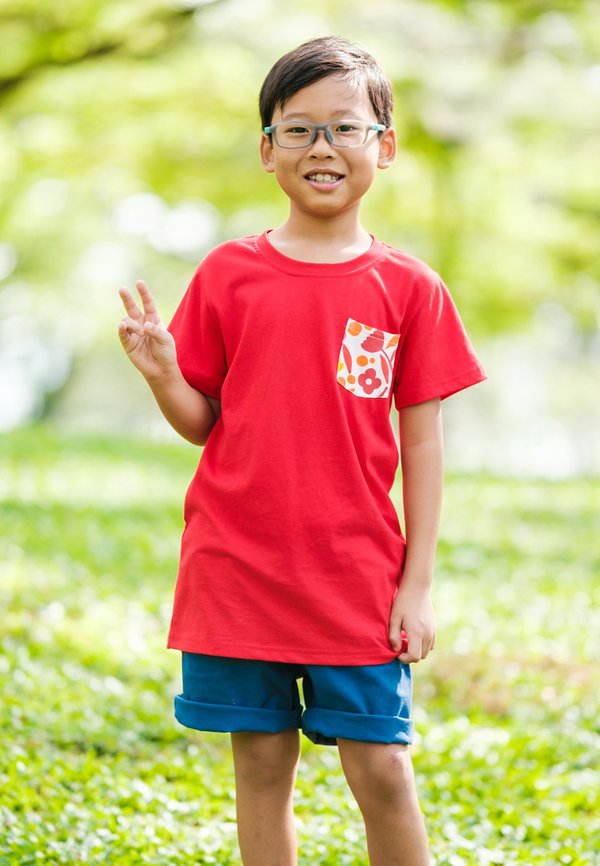 [PRE-ORDER] Abstract Flower Pocket Premium Boy's T-Shirt RED