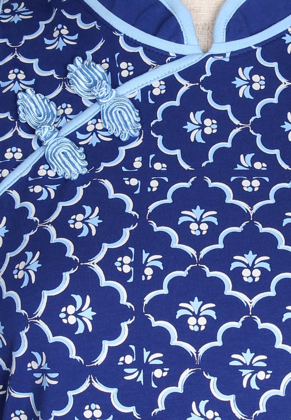 [PRE-ORDER] Pineapple Oriental Print Cheongsam Inspired Ladies' Dress BLUE