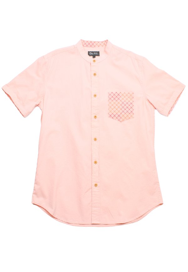 [PRE-ORDER] Kueh Bangkit Print Pocket Mandarin Collar Short Sleeve Men's Shirt PINK