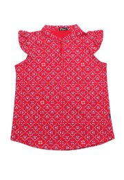 Pineapple Oriental Print Ladies' Button Blouse RED