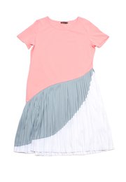 Colour Block Ladies Pleated Ladies Dress PINK