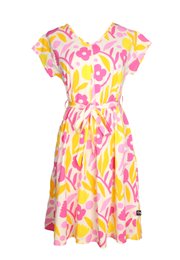 Abstract Flower Premium Ladies Flare Dress YELLOW