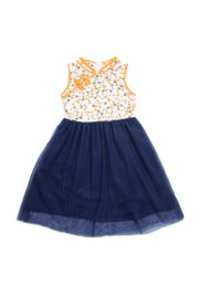 Orange Print Girl's Cheongsam Inspired Bubble Dress NAVY