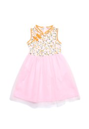 Orange Print Girl's Cheongsam Inspired Bubble Dress PINK