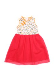 Orange Print Girl's Cheongsam Inspired Bubble Dress RED