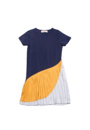 Colour Block Pleated Girl's Dress NAVY