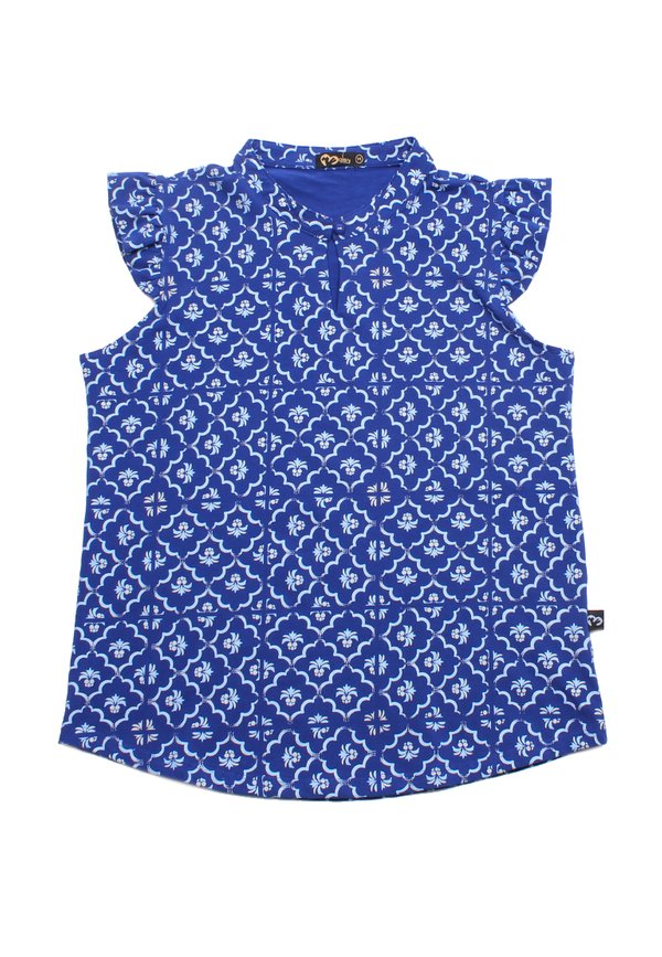 Pineapple Oriental Print Ladies' Button Blouse BLUE