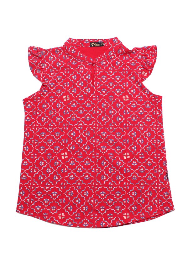 Pineapple Oriental Print Ladies' Button Blouse RED