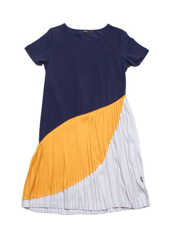 Colour Block Ladies Pleated Ladies Dress NAVY