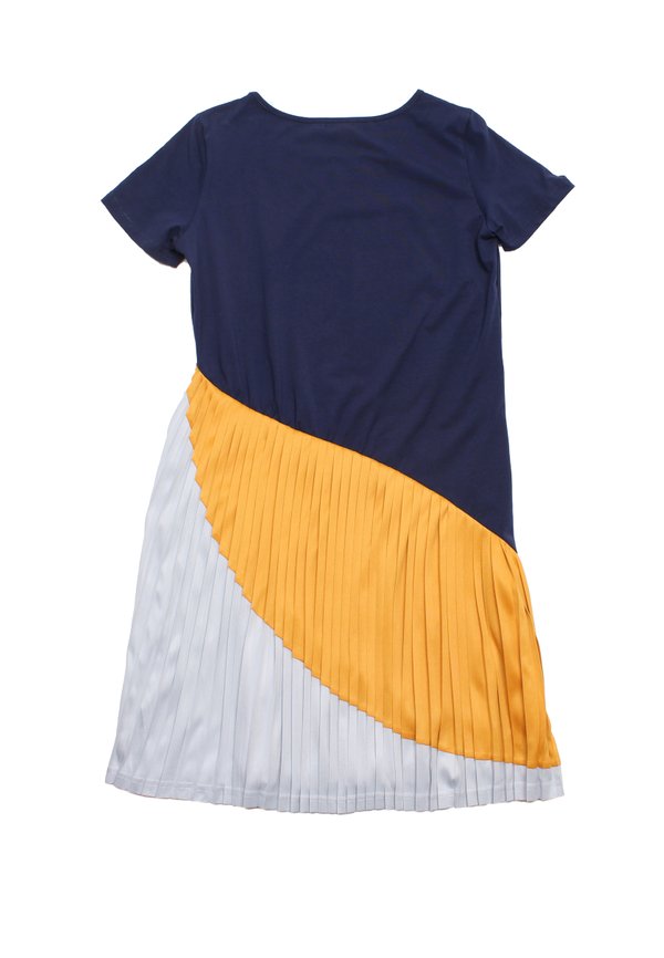 Colour Block Ladies Pleated Ladies Dress NAVY