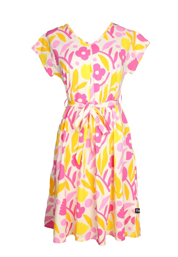 Abstract Flower Premium Ladies Flare Dress YELLOW