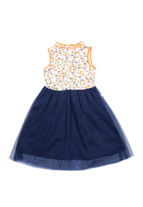 Orange Print Girl's Cheongsam Inspired Bubble Dress NAVY