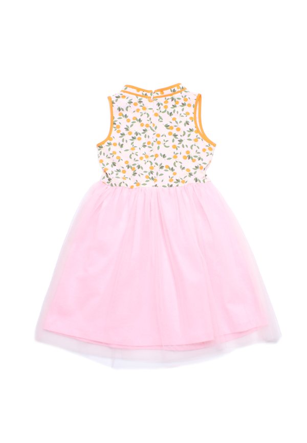 Orange Print Girl's Cheongsam Inspired Bubble Dress PINK