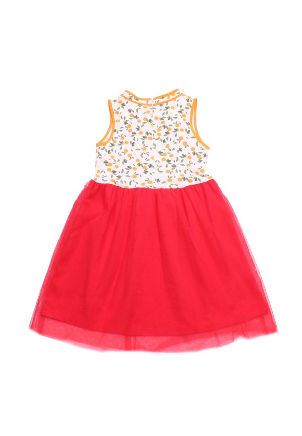 Orange Print Girl's Cheongsam Inspired Bubble Dress RED