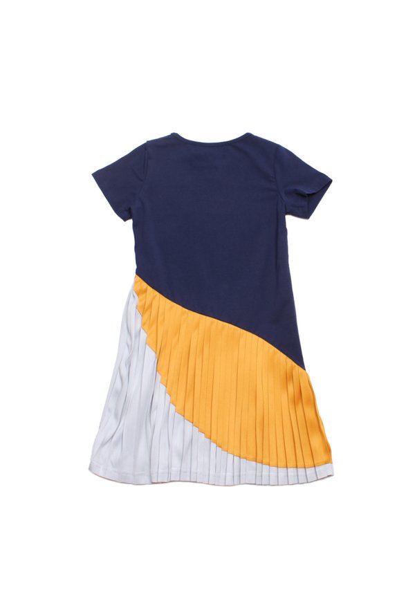 Colour Block Pleated Girl's Dress NAVY