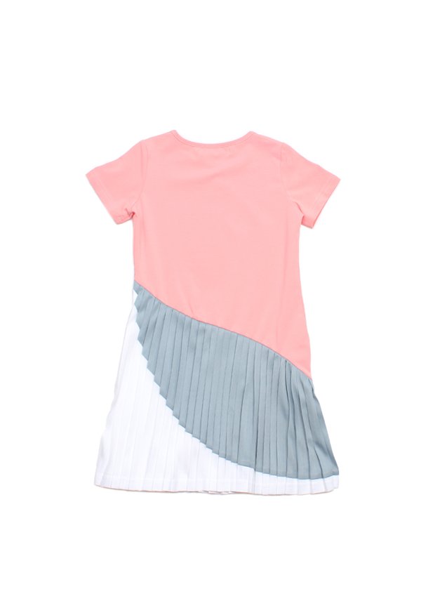 Colour Block Pleated Girl's Dress PINK