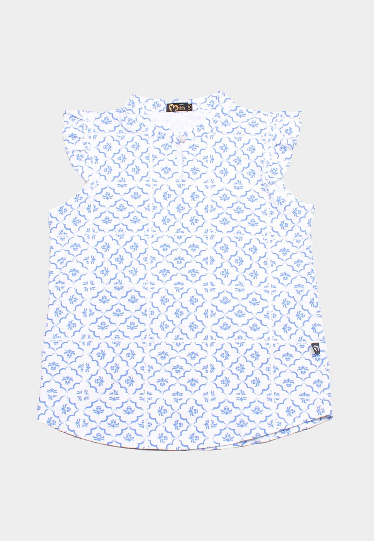 Pineapple Oriental Print Ladies' Button Blouse White 