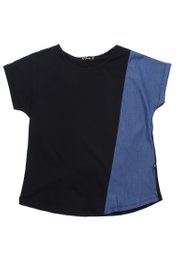 Denim Panel Ladies' Blouse BLACK