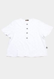 Sashiko Square Button Top Ladies' Blouse WHITE