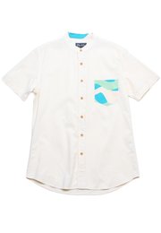 Wave Pocket Mandarin Collar Short Sleeve Men's Shirt CREAM