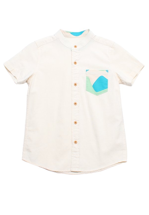Wave Pocket Mandarin Collar Short Sleeve Boy's Shirt CREAM