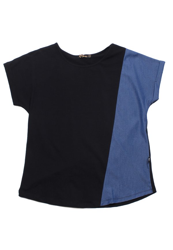Denim Panel Ladies' Blouse BLACK