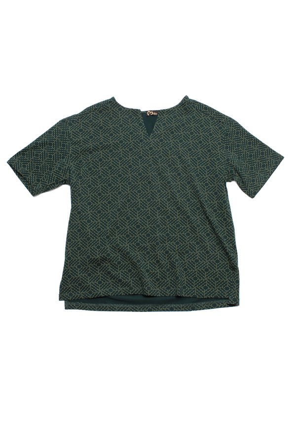 Sashiko Square Ladies' Blouse GREEN