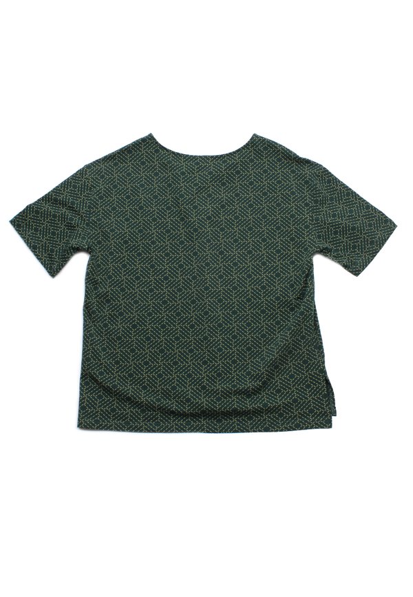 Sashiko Square Ladies' Blouse GREEN