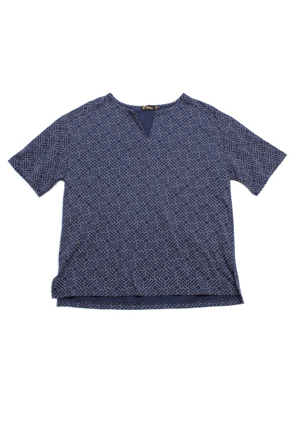 Sashiko Square Ladies' Blouse NAVY