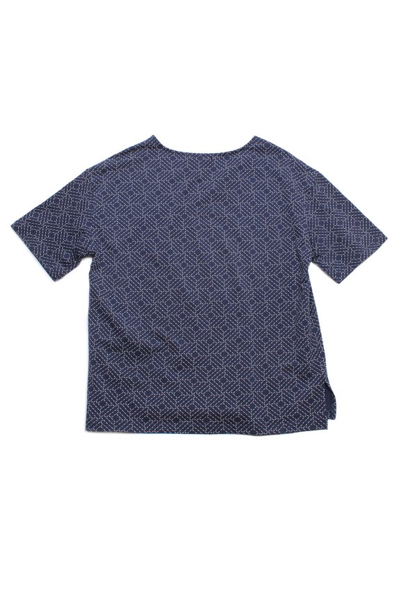 Sashiko Square Ladies' Blouse NAVY