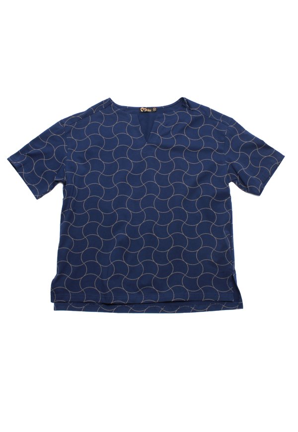 Sashiko Wave Ladies' Blouse NAVY