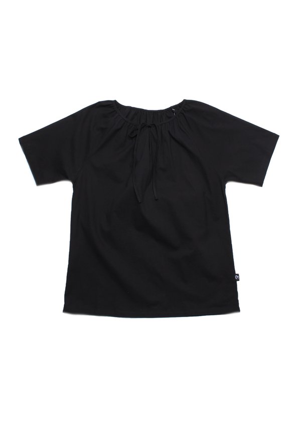 Linen String Top Ladies' Blouse BLACK