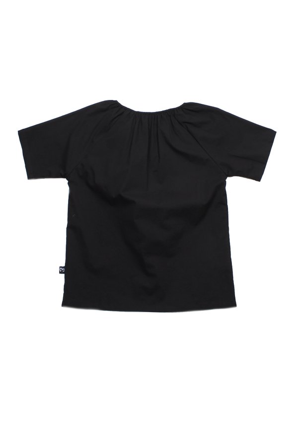 Linen String Top Ladies' Blouse BLACK
