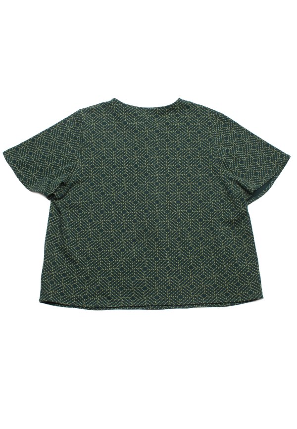 Sashiko Square Button Top Ladies' Blouse GREEN