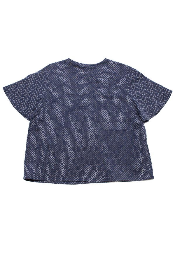 Sashiko Square Button Top Ladies' Blouse NAVY