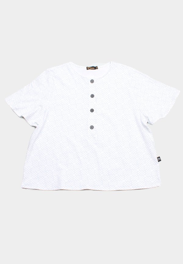 Sashiko Square Button Top Ladies' Blouse WHITE