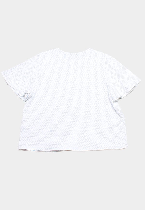Sashiko Square Button Top Ladies' Blouse WHITE