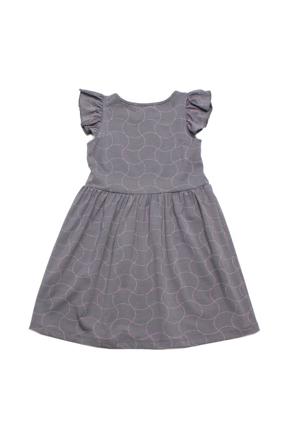 Sashiko Wave Girl's Dress GREY