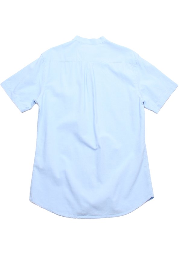 Wave Pocket Mandarin Collar Short Sleeve Men's Shirt BLUE