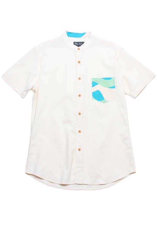 Wave Pocket Mandarin Collar Short Sleeve Men's Shirt CREAM