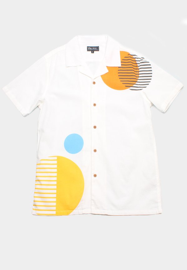 Circles Print Easy Short Sleeve Men's Shirt WHITE