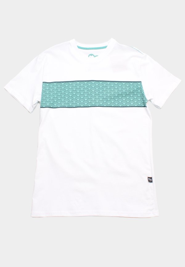 Japanese Motif Panel Prints Men's T-Shirt CYAN