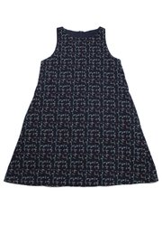 Patterned Design Tweed Linen Ladies' Shift Dress NAVY