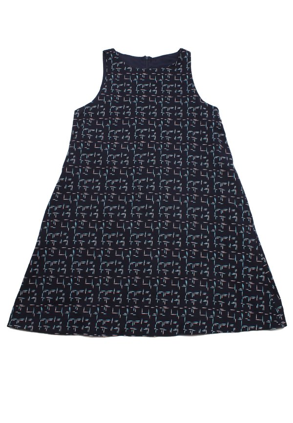 Patterned Design Tweed Linen Ladies' Shift Dress NAVY
