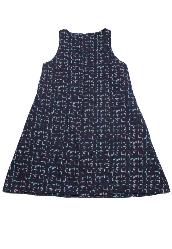 Patterned Design Tweed Linen Ladies' Shift Dress NAVY