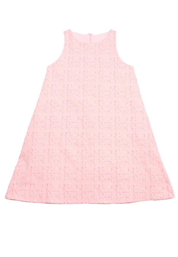 Patterned Design Tweed Linen Ladies' Shift Dress PINK