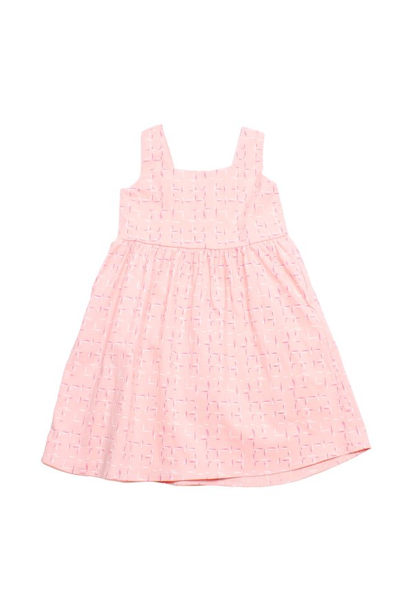 Design Patterned Tweed Linen 2 Square Neck Girl's Dress PINK