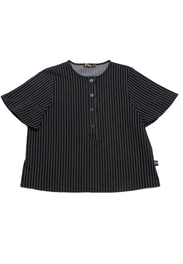 Vertical Stripes Button Top Ladies' Blouse BLACK